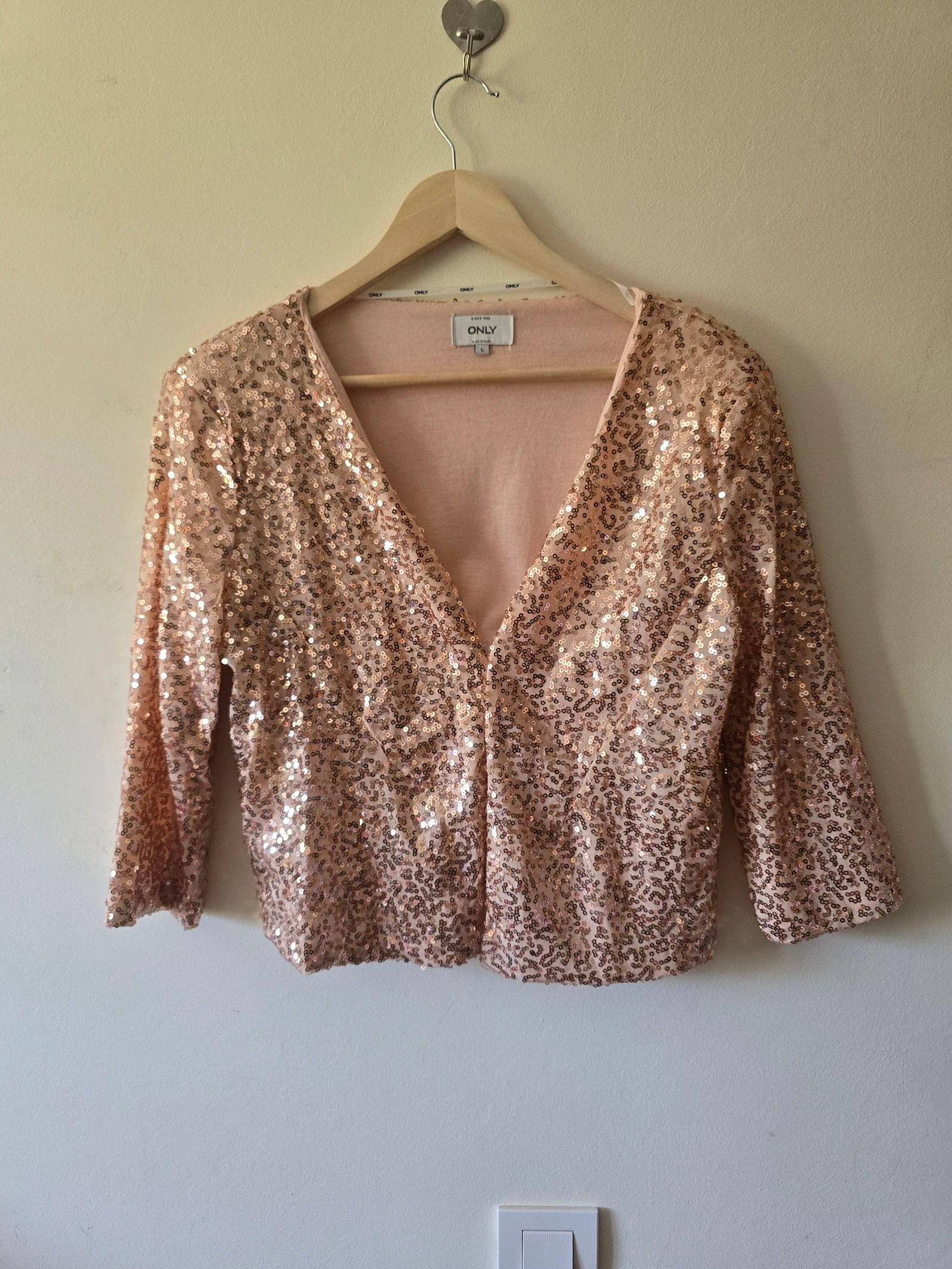 Chaqueta corta lentejuelas rosa de Only-talla L-usado una vez